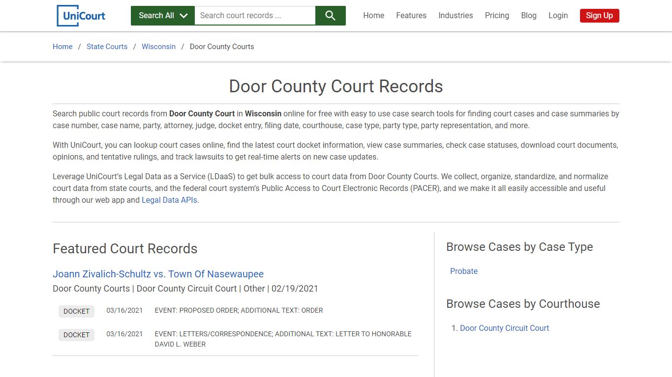 Door County Court Records | Wisconsin | UniCourt